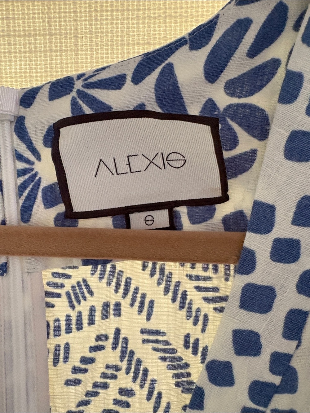 Alexis Blue and White Printed V-Neck mini Dress